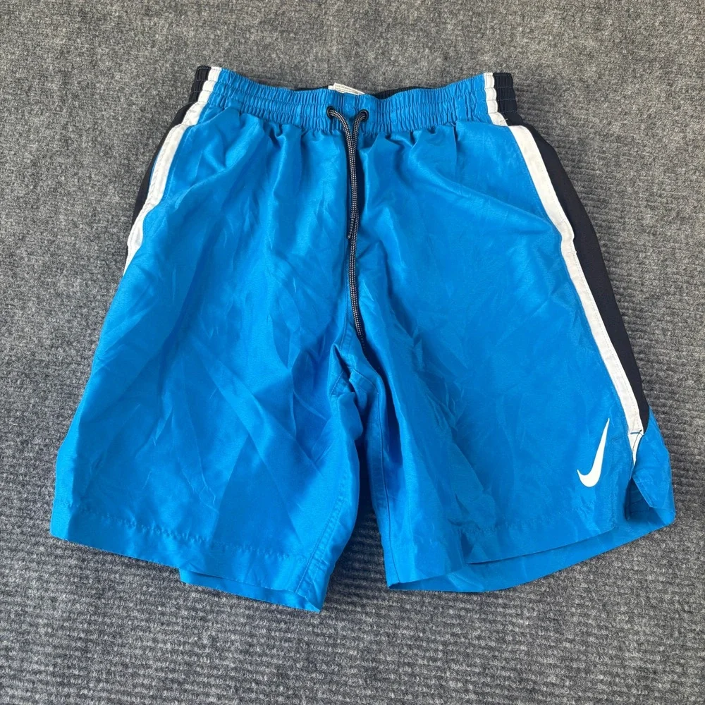 Nike Mens Small Blue Athletic Running Shorts Elastic Waist Side Stripe Swoosh